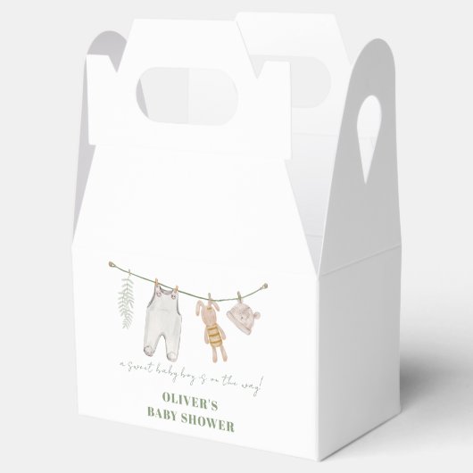 Minimal Sage Groene Boho Jongenskleding Baby showe Bedankdoosjes (Geopend)