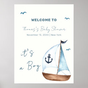 Minimal Sailboat Anchor Baby shower Welkom Poster