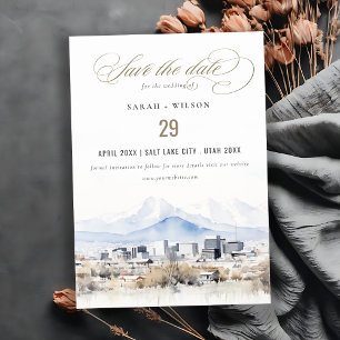 Minimal Salt Lake City Utah Waterverf bruiloft Save The Date