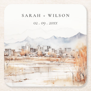 Minimal Salt Lake City Utah Waterverf bruiloft Vierkante Kartonnen Onderzetter