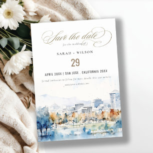 Minimal San Jose, Californië Waterverf bruiloft Save The Date