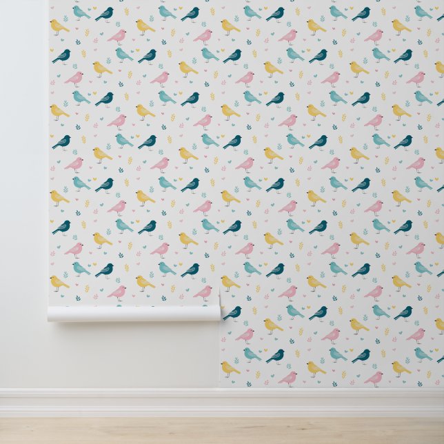 Minimal Scandi Bird Pattern Nursery Behang (Applicatie)