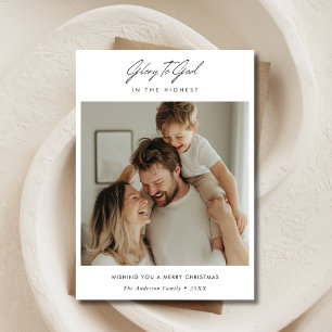 Minimal Script Glory to God Heilige Kerstfoto Feestdagenkaart