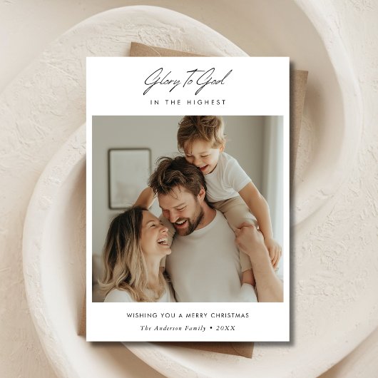 Minimal Script Glory to God Heilige Kerstfoto Feestdagenkaart