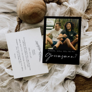 Minimal Script Groomsman Voorstel Kaart met Foto