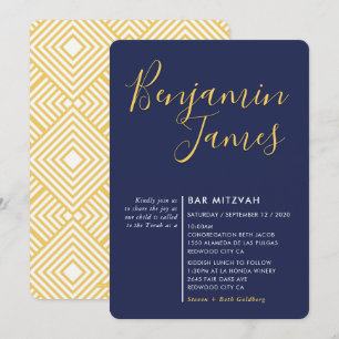 MINIMAL SCRIPT modern Bar Mitswa marine blauw goud Kaart
