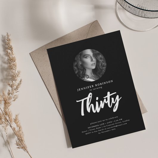 Minimal Script Photo 30th Birthday Zwart Kaart