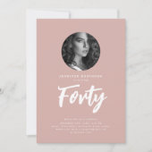 Minimal Script Photo 40th Birthday Dusty Roos Kaart (Voorkant)