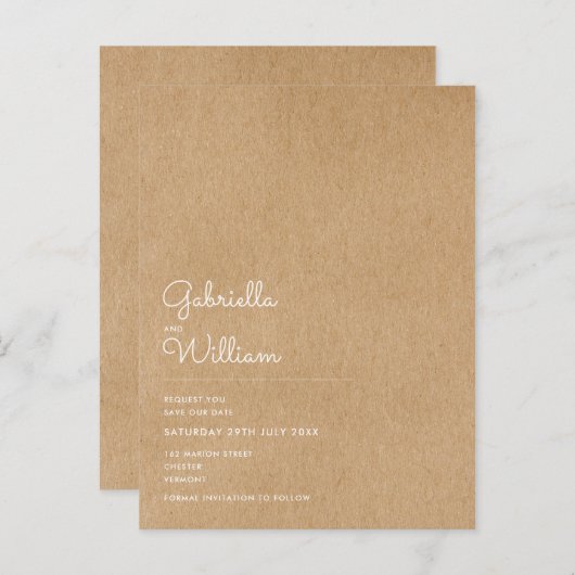 Minimal Script Rustic Kraft Sla de datum op Aankondigingskaart (Voorkant / Achterkant)