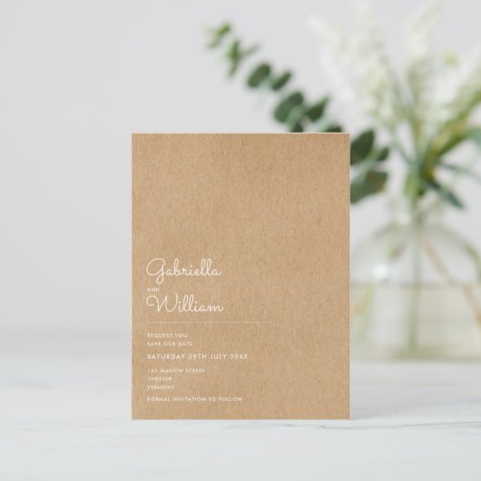 Minimal Script Rustic Kraft Sla de datum op Aankondigingskaart (Staand voorkant)