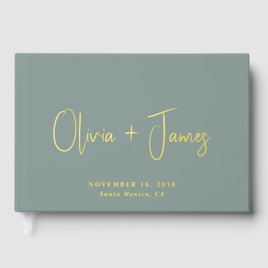 Minimal Script Sage Green Wedding Gastenboek (Voorkant)