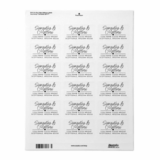 Minimal Script Schattige hart bruiloft retour adre Etiket (Full Sheet)