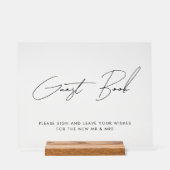 Minimal Script Teken ons gastenboek Bruiloft Zwart Acryl Bord (Voorkant)