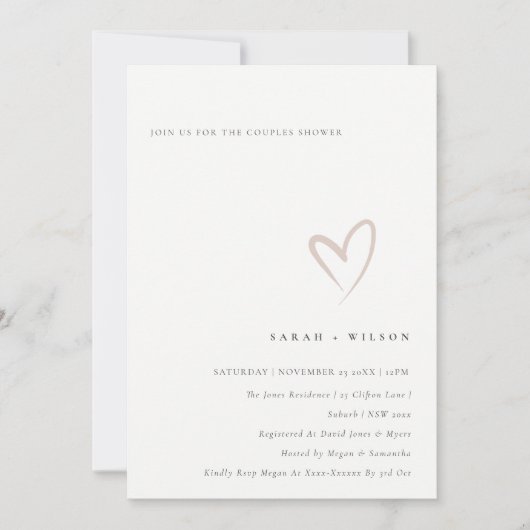 Minimal Simple Blush Heart Couples Invitation de d (Devant)