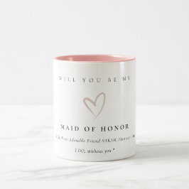Minimal Simple Blush Heart Maid of Honor Gift Tweekleurige Koffiemok