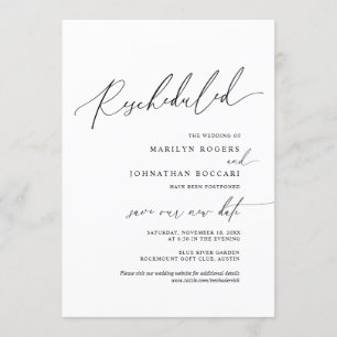 Minimal simple, faire-part de mariage reprogrammé