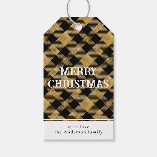 Minimal Simple Gold Buffalo Plaid Vrolijk Kerstfee Cadeaulabel (Voorkant)