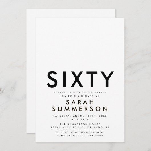 Minimal Sixty Black White 60th Birthday Kaart (Voorkant / Achterkant)