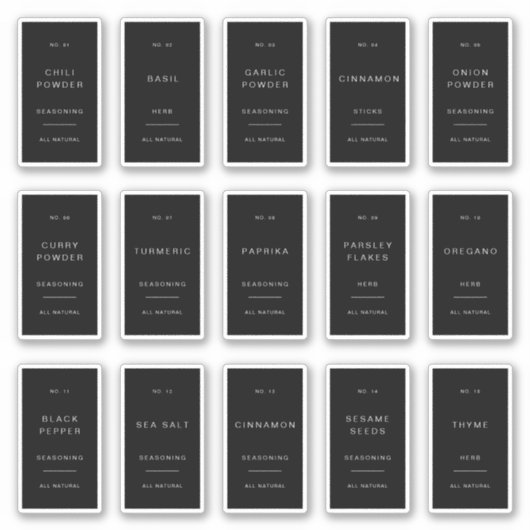 Minimal Spice Jar Labels Pantry Storage Stickers (Devant)