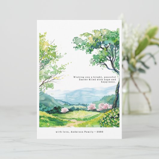 Minimal Spring Landscape Art Easter Greetings Card Feestdagenkaart (Staand voorkant)