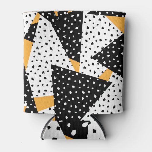 Minimal Stippen Patchwork: Zwart Wit Geel Blikjeskoeler (Voorkant)