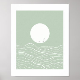 Minimal Sun and Ocean Waves Line Art Poster