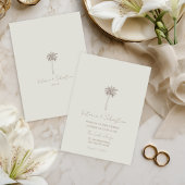 Minimal Taupe Palm Tree Beach Wedding Invitation Kaart