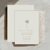 Minimal Taupe Palm Tree Beach Wedding Invitation Kaart