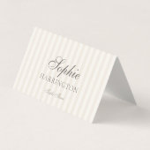 Minimal Taupe Stripe Wedding Place Card  (Front)