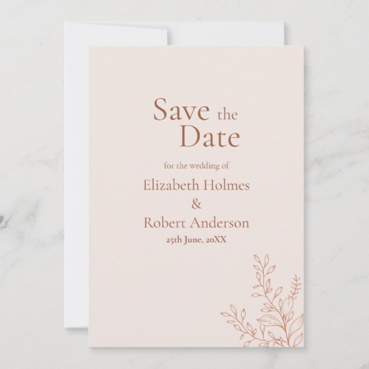 Minimal Terracotta Botanical Save the Date Kaart (Voorkant)