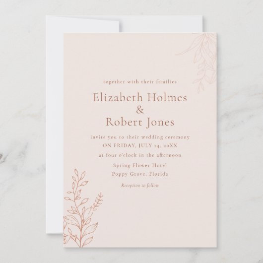 Minimal Terracotta Botanical Wedding Invitation (Devant)
