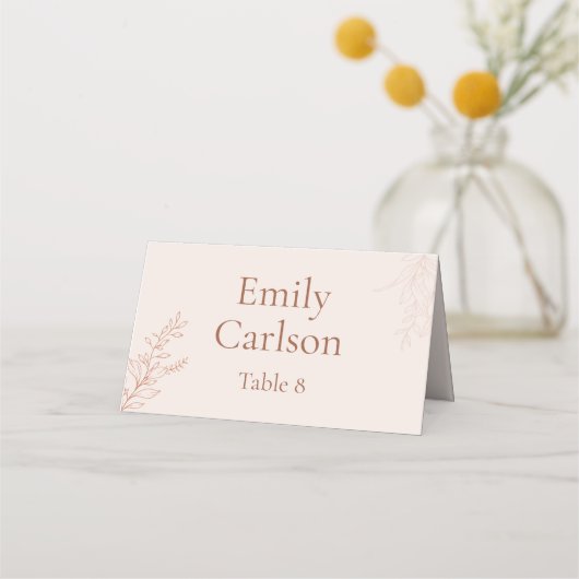 Minimal Terracotta Botanical Wedding Place Card (Voorkant)