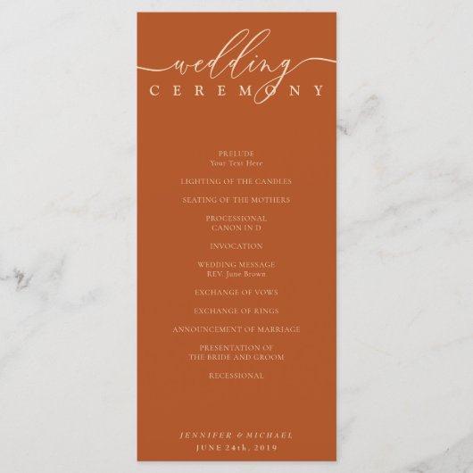 Minimal terracotta Ceremony wedding Programma (Voorkant)