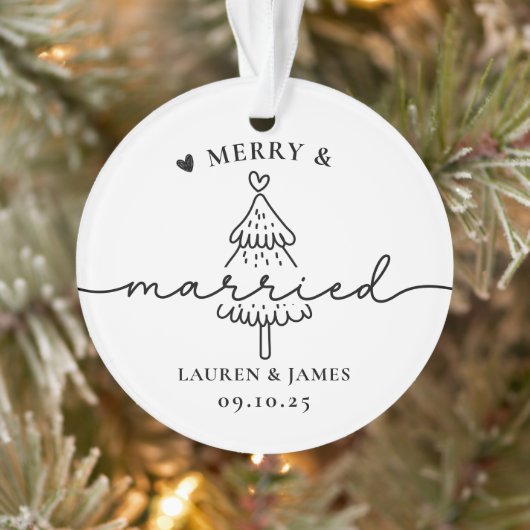 Minimal Tree Merry en Married Pas getrouwd Christm Ornament (Boom)