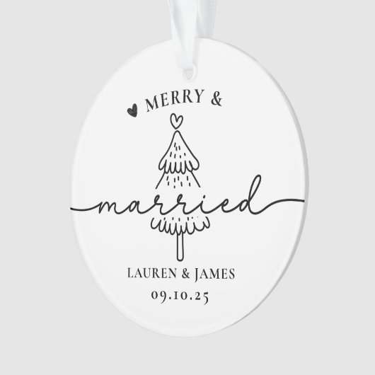 Minimal Tree Merry en Married Pas getrouwd Christm Ornament (voorkant)
