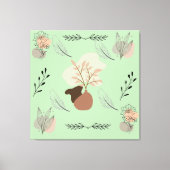 Minimal vase, feathers and floral boho art- canvas afdruk (Voorkant)