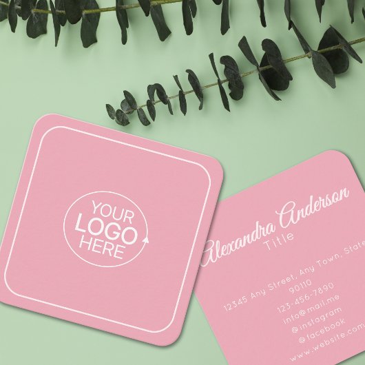 Minimal Voeg je Logo Blush Pink Calligrafie toe Vierkante Visitekaartje