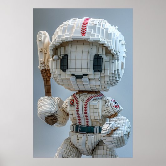Minimal Voxel Athlete in White Uniform – Baseball Poster (Voorkant)