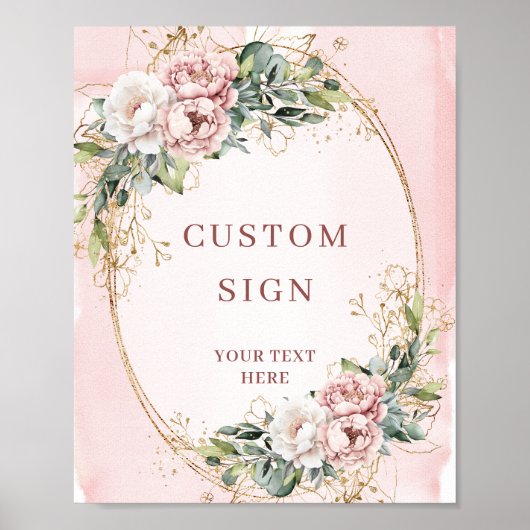 Minimal Watercolor Blush Pink Flowers Custom Sign Poster (Voorkant)