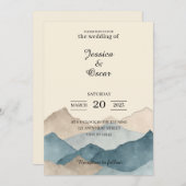 Minimal Watercolor Mountain Wedding Invitation (Devant / Derrière)