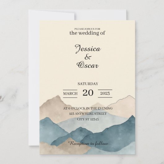 Minimal Watercolor Mountain Wedding Invitation Kaart (Voorkant)