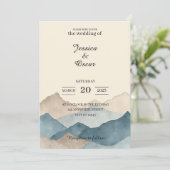Minimal Watercolor Mountain Wedding Invitation Kaart (Staand voorkant)