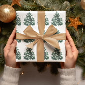 Minimal Watercolor Pine Tree Christmas Inpakpapier Vel