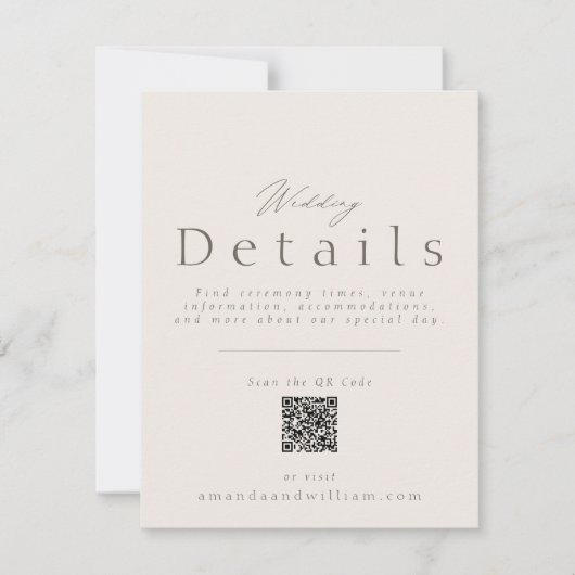 Minimal Wedding Details Card with QR Code Kaart (Voorkant)