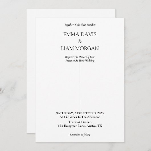 Minimal Wedding Invitation card Kaart (Voorkant / Achterkant)