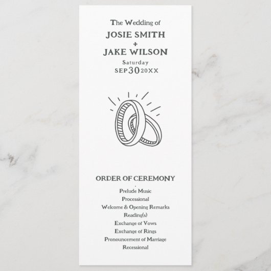 Minimal wedding rings wedding ceremony program programma (Voorkant)
