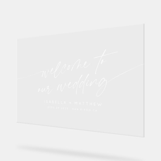 Minimal Wedding Welkom Modern Script Horizontaal Acryl Bord (Hoek)