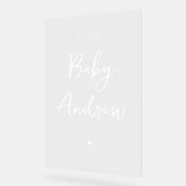 Minimal Welcome Baby shower Elegant Wit Script Acryl Bord (Hoek)
