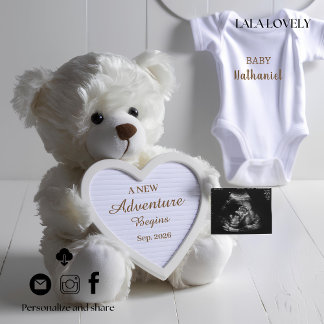 Minimal White Bear Pregnancy announcement card Aankondiging