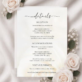 Minimal White Rose Wedding Details Enclosure Card RSVP Kaartje
